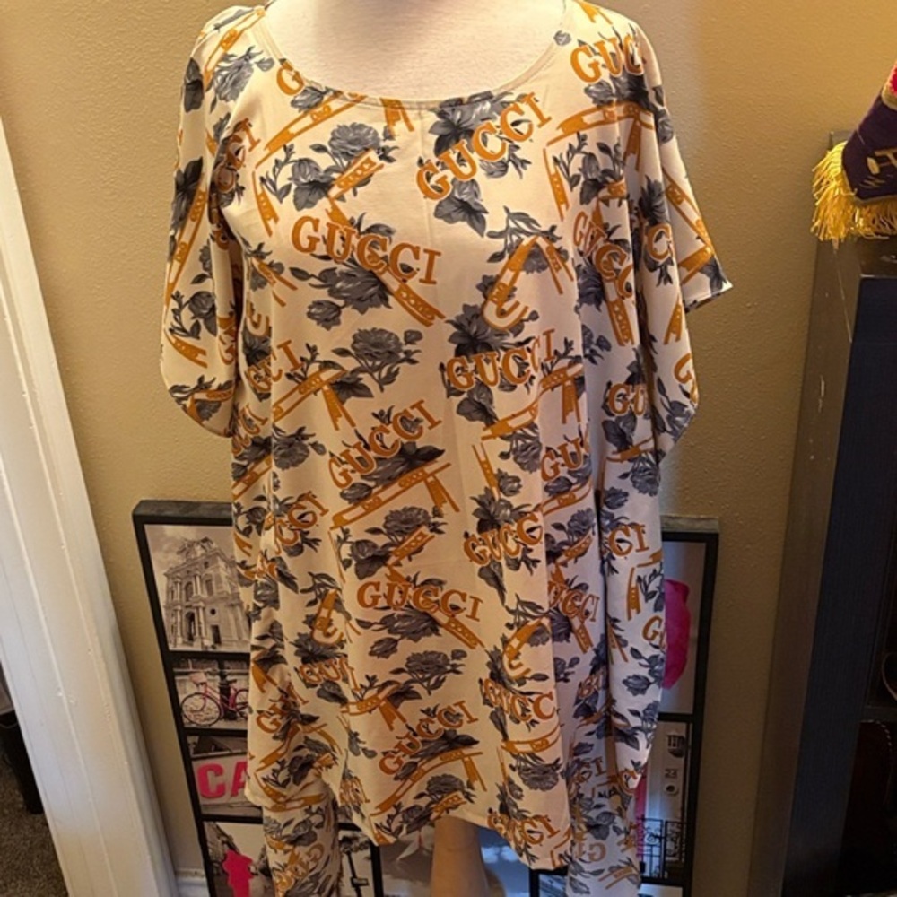 Fashion Beige and Black Graphic Dress